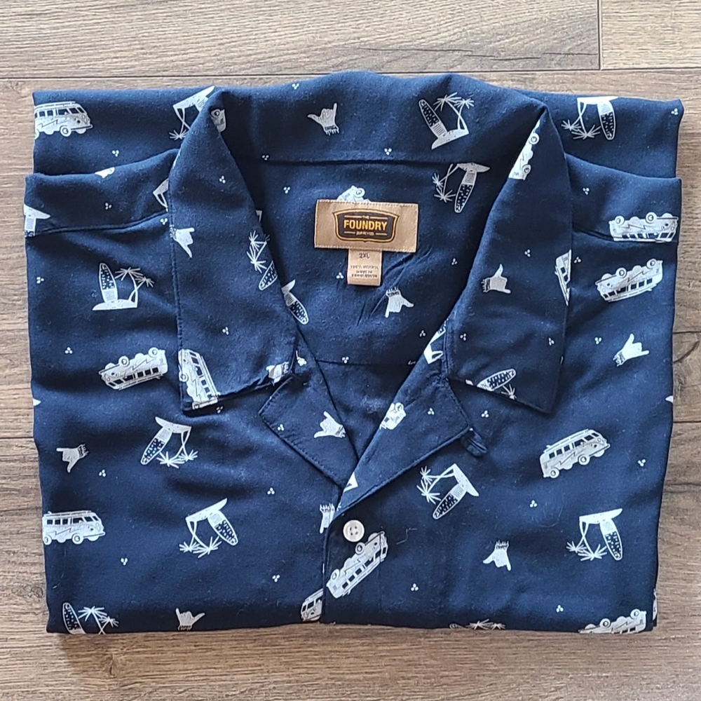 Lightly Worn! THE FOUNDRY -Mens Soft Cotton Short Sleeve Hawaiian Shirt Size 2XL